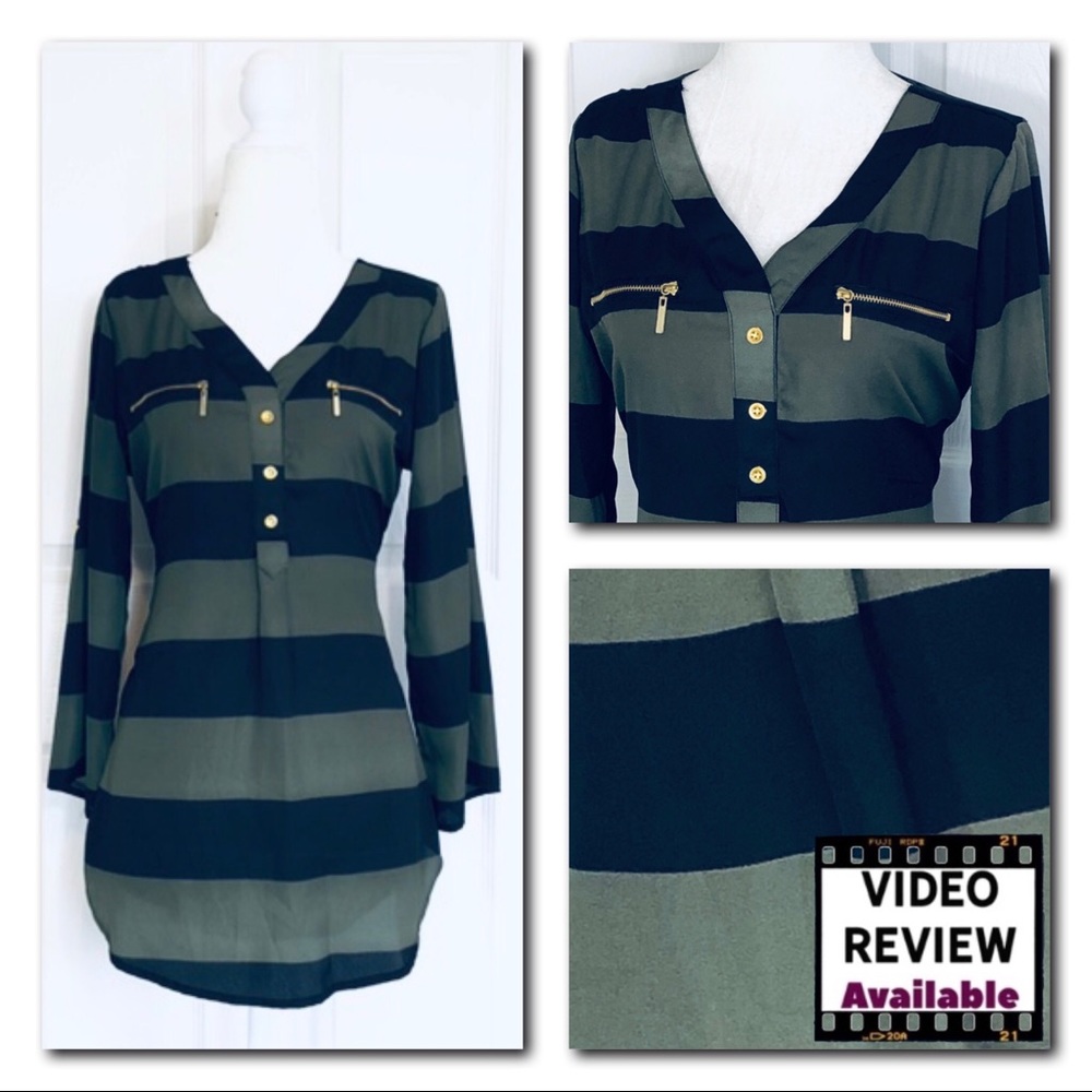 Olive Green Stripe Blouse Shirt